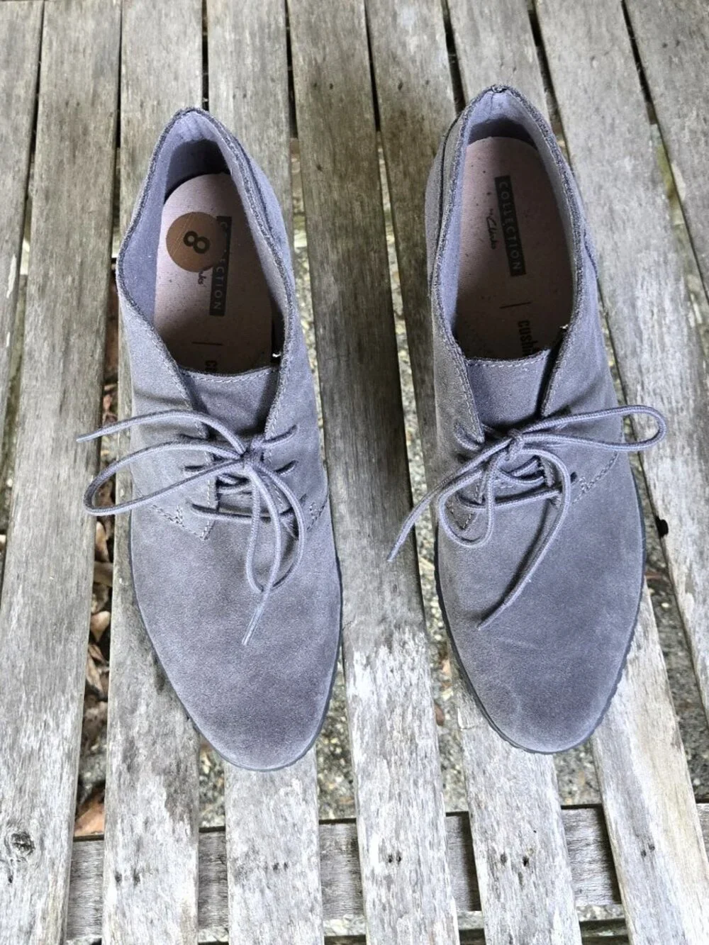 New Clarks Hazen Charm Grey Suede Lace-up Wedge Ankle Boots 8